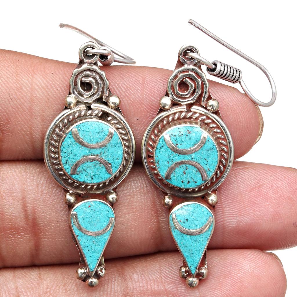 Tibetan Turquoise Lapis Lazuli Nepali Earrings Handmade Jewelry Coral Tribal