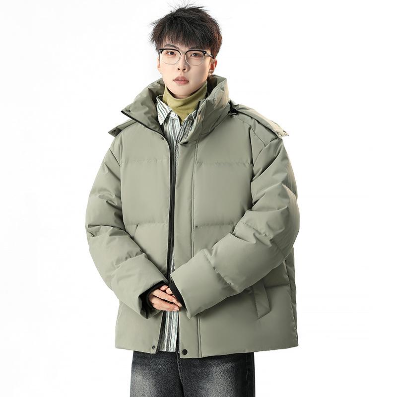 Men's Winter Down Jacket with Detachable Hood - 90% White Duck Down, Solid Color, Versatile Youth Style