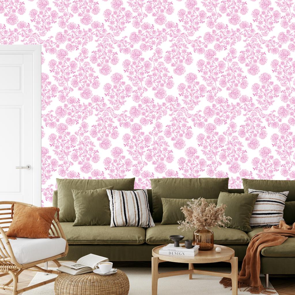Wallpaper Flowers powder pink and white, powder pink background 50x1000