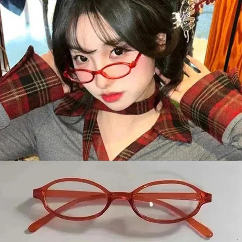 

Y2K женские ретро овальные квадратные очки красные зеленые оправы стеклянные очки декоративные компьютерные анти-синие очки с видом на море вождение