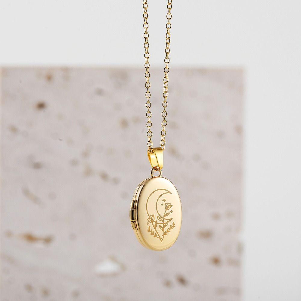 Moon Sun Photo Pendant Evil Eyes Photo Album Necklace Trendy Oval Photo Frame Necklace  Gift