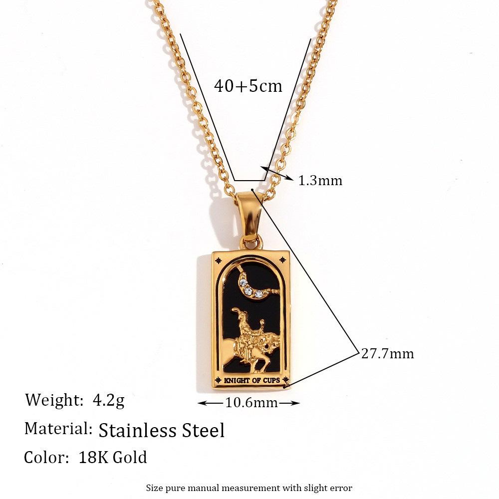18K Gold-Plated Stainless Steel Tarot Card Necklace - European & American Retro Style