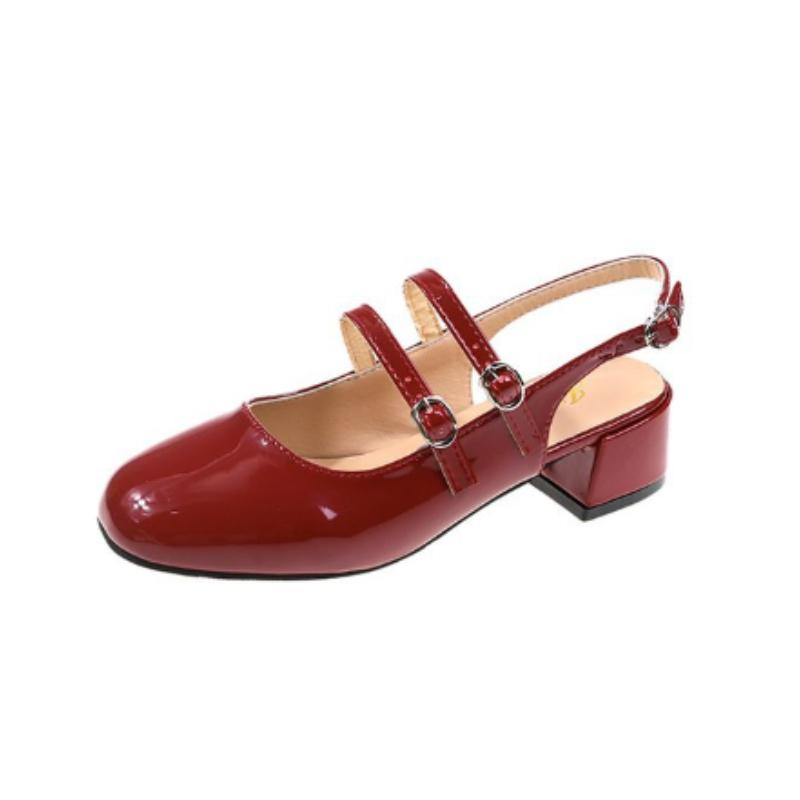 Fashion Maogu 2025 Summer Lolita Mary Jane Shoes Red Retro Sandals Shallow Mouth Female Shoe Woman Block Low Heel Stiletto Pumps