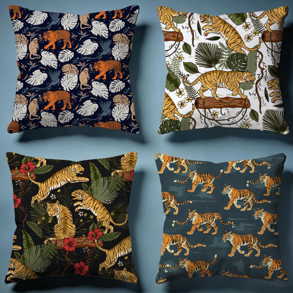 Tiger Cushion Cover Soft Decorative Pillow Case Suitable for Bedroom Sofa Car Travel Use