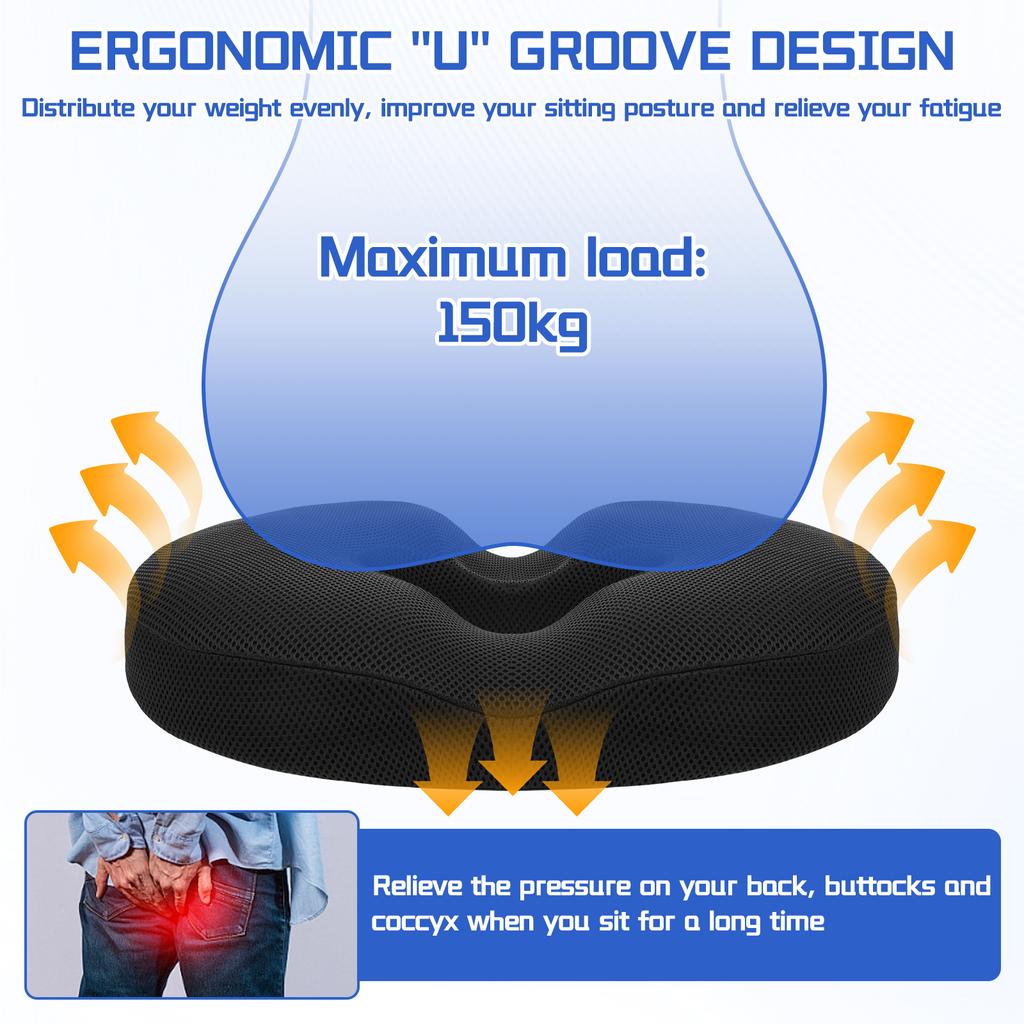 Donut Seat Cushion Comfortable Memory Foam Cushion With Anti Slip Bottom Ergonomic Office Chair Cushion Massage Buttocks Pad