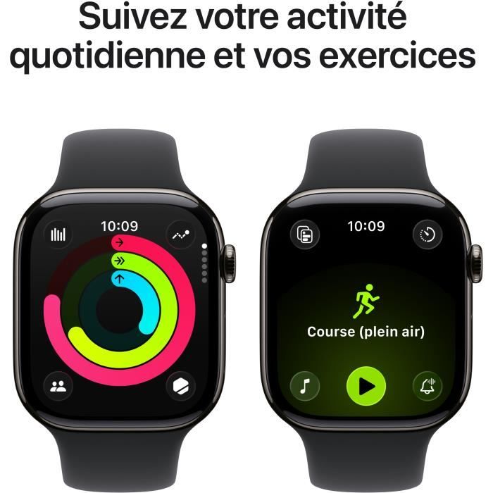 Apple Watch Series 11 GPS + Cellular - 42mm - Boîtier Slate Titanium - Bracelet Black Sport Band - M/L