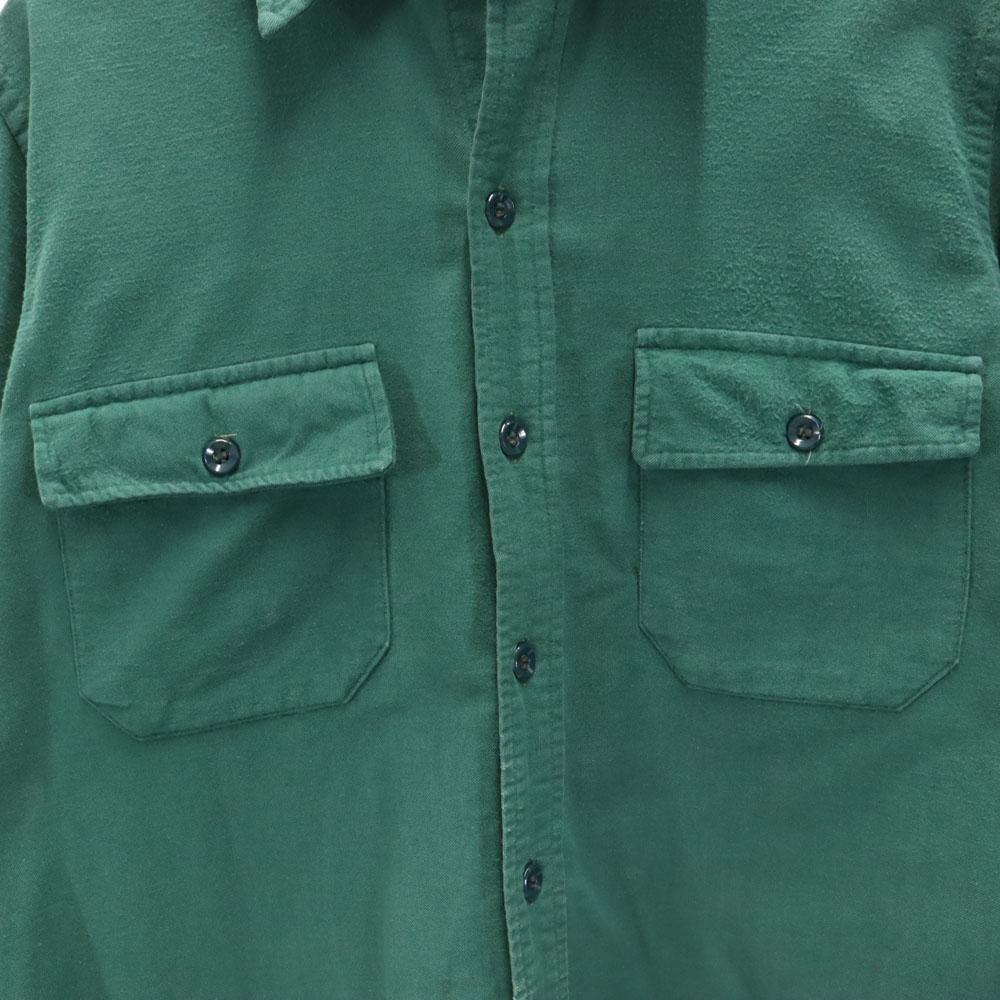 L.L.BEAN 70s Vintage Cursive Tag Chamois Long Sleeve Work Shirt 16 Green Women Used