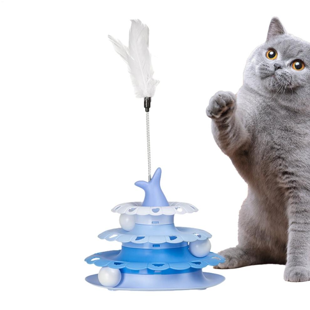 Cat Toys for Indoor Cats Pet Cat Turntable with Teaser Stick Kitten Roller Interactive Track Balls Tower for Hunting Exercising Indoor Play Greater