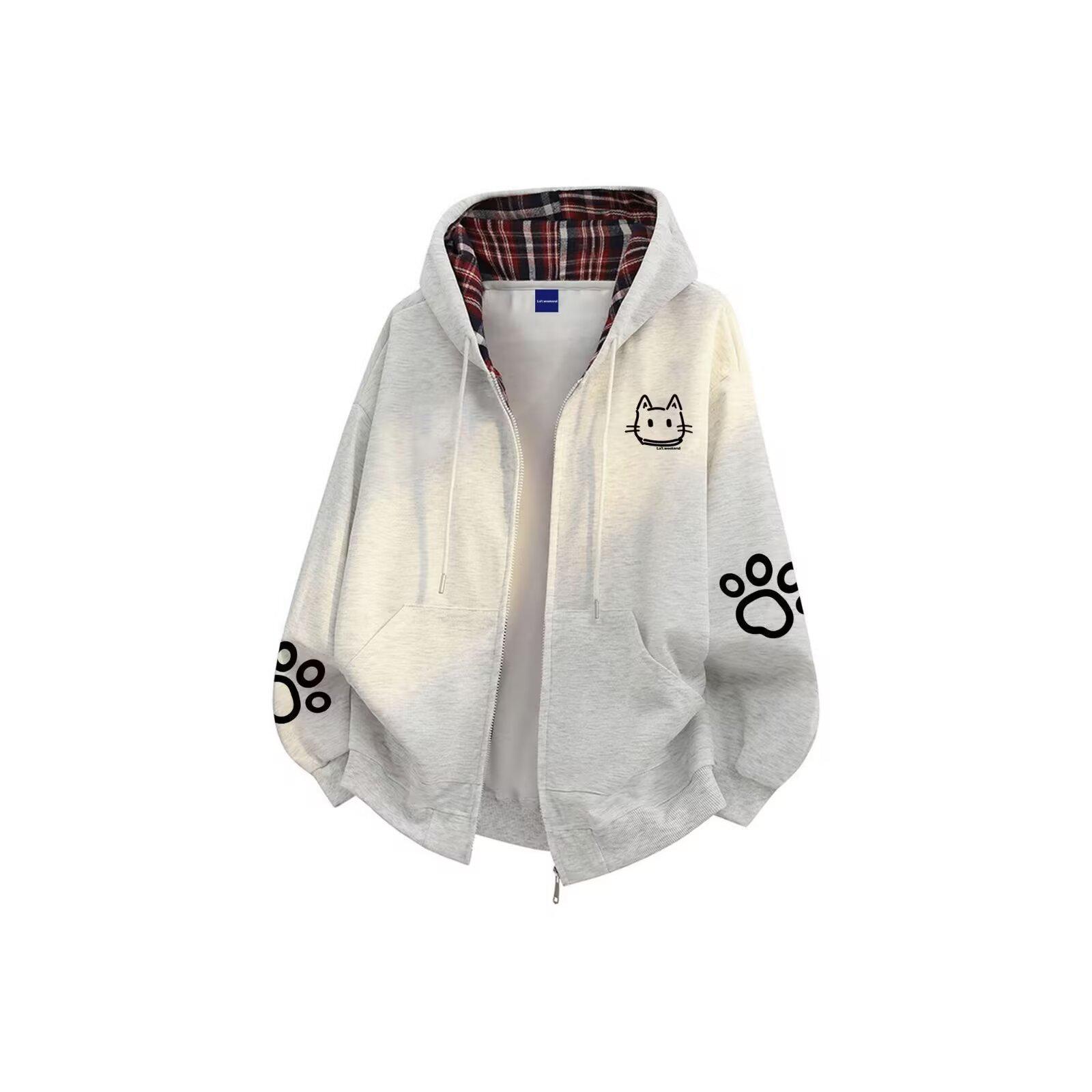 Men s Trendy Harajuku Style Cardigan Hoodie - Japanese Artistic Fashion, Simple & Versatile M серый