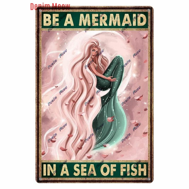 Beach Mermaid Metal Wall Sign for Girls Tiki Bar Hawaii Relax Pub Ocean Happy Place Keep Surfing Home Decor WY