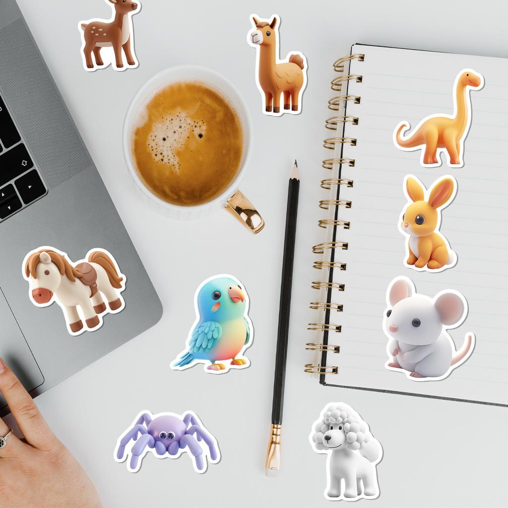 50 3D Animal Graffiti Stickers Personalized Creative Cartoon Animal Decoration Water Cup Mobile Suitcase Stickers