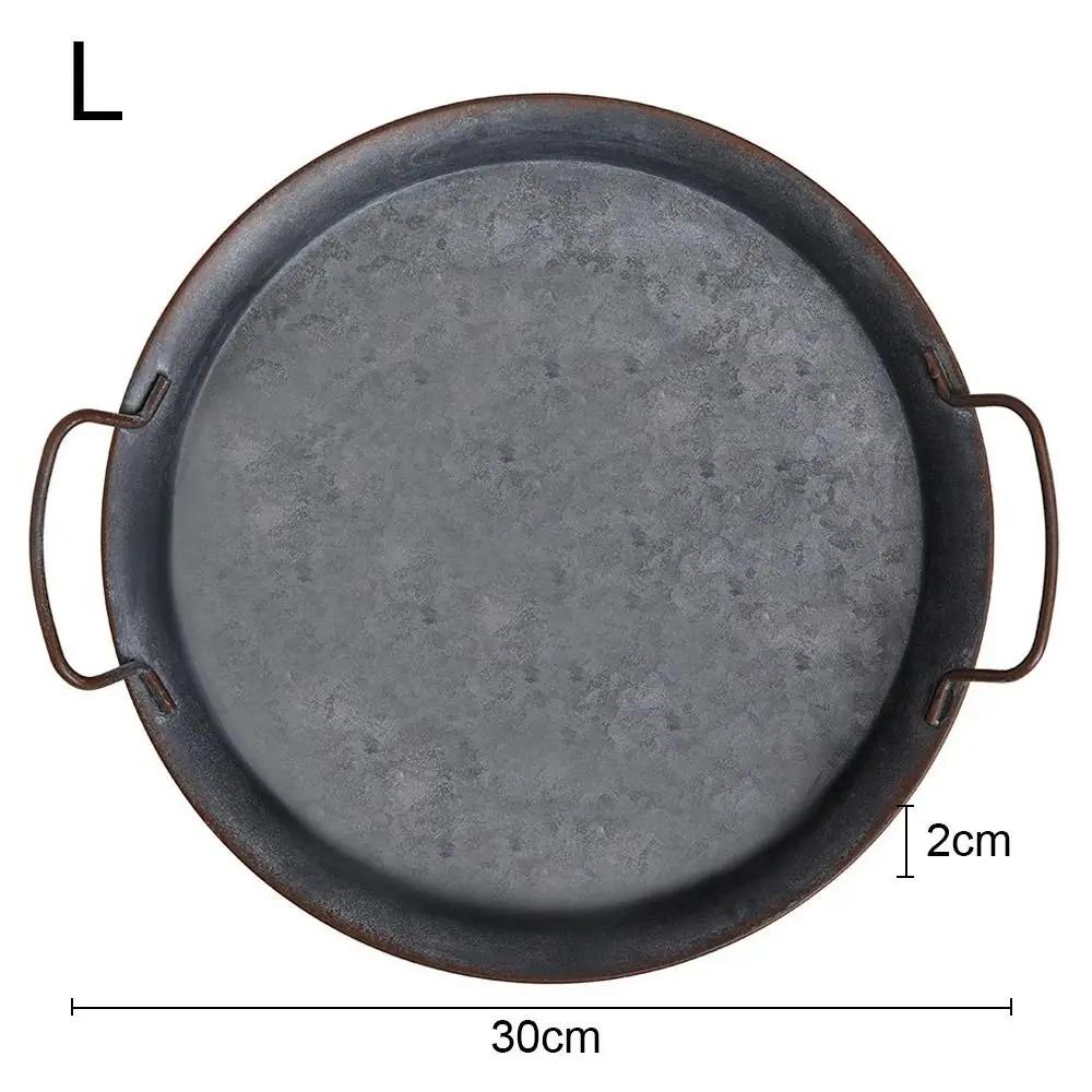 High Quality Metal Bread Tray With Handle Old Iron Home Decor Tableware Plate with Handle Round Tray for Food & Home Photo Prop