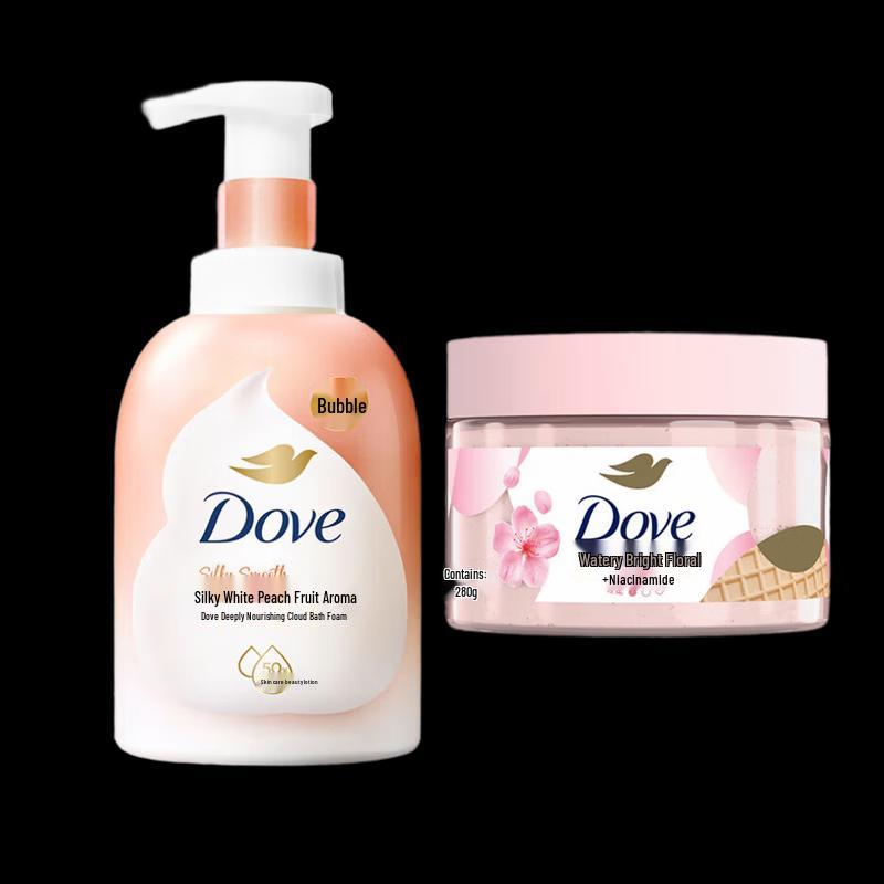 Dove White Peach Shower Foam & Cherry Blossom Scrub Set