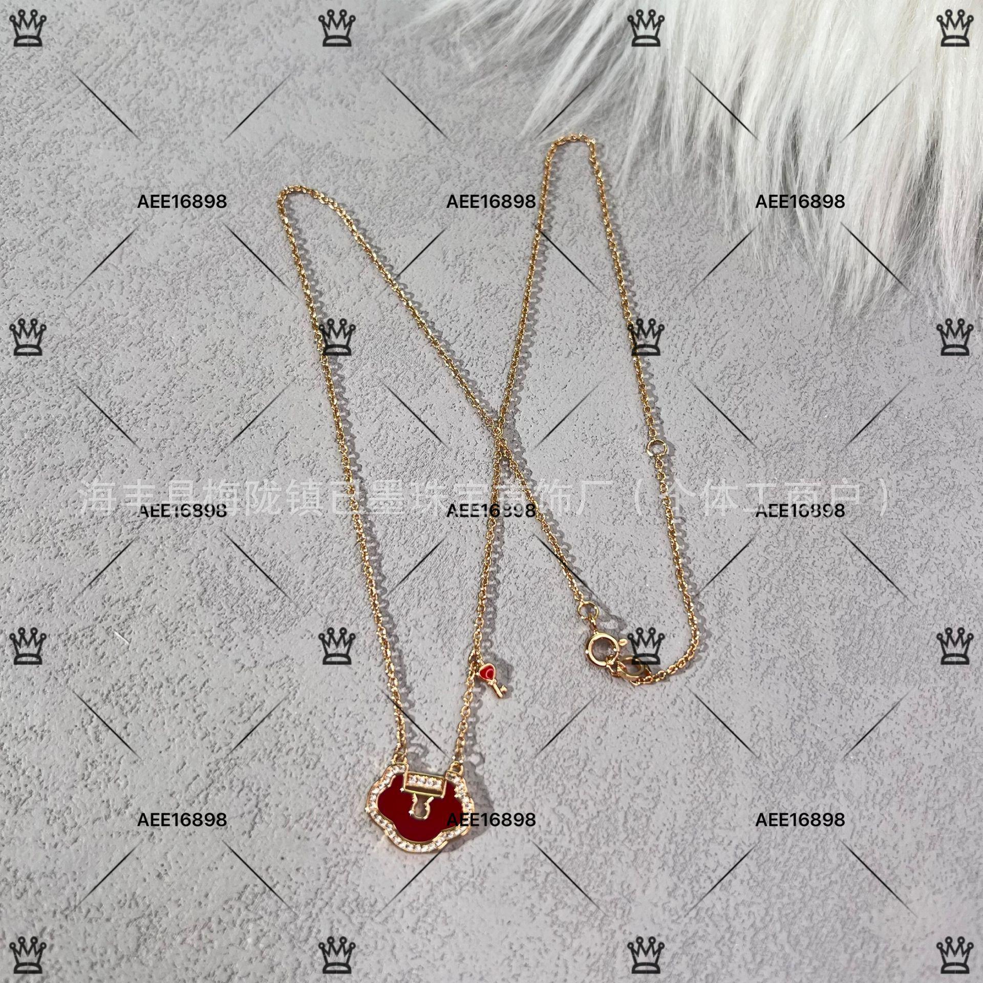 Золотое CNC Ожерелье Guofeng Diamond Qilin Ruyi с подвеской Фу Лу из красного агата