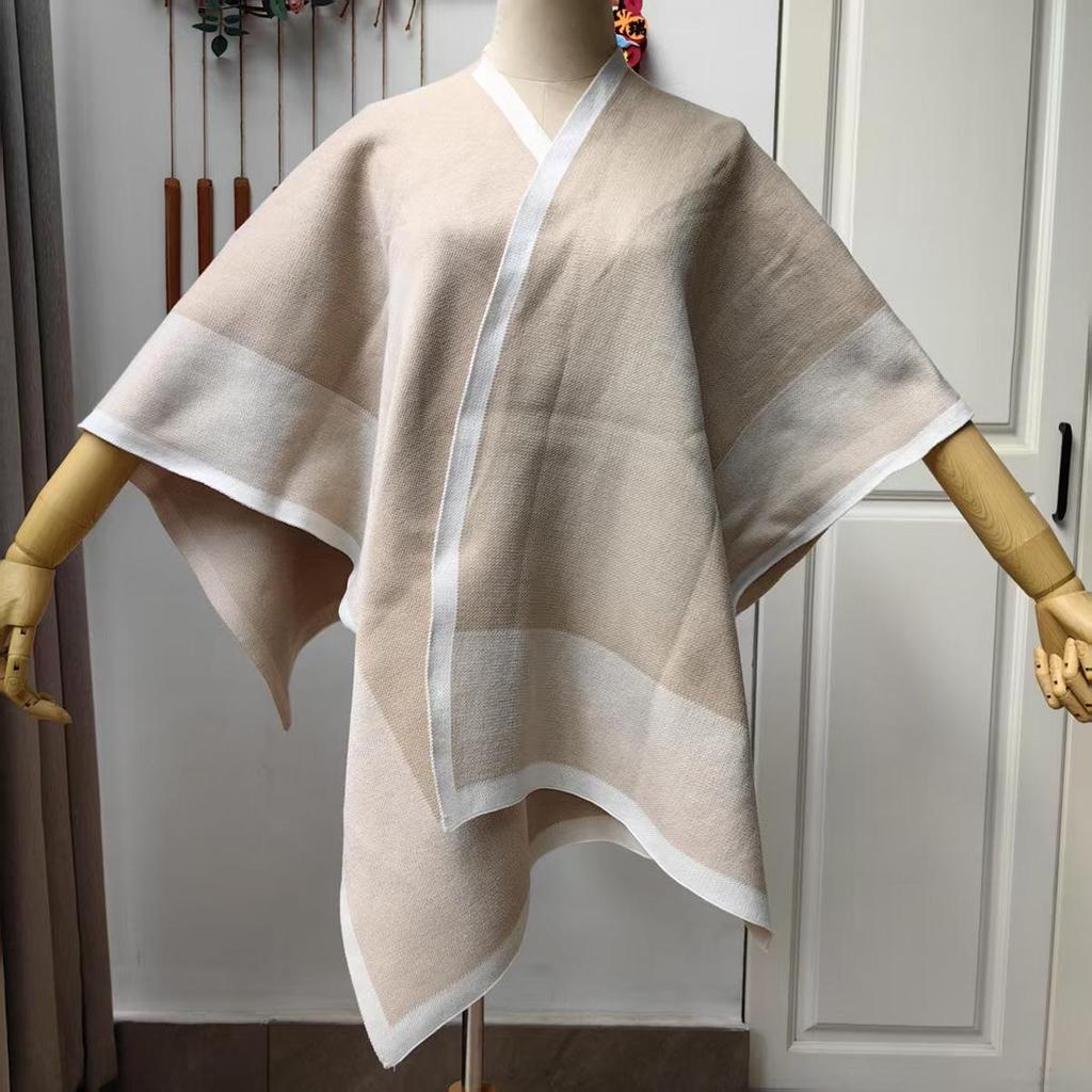 Hochwertiger gestrickter Schalmantel für Damen: Warme Herbst-/Winter-Colorblock-Oberbekleidung