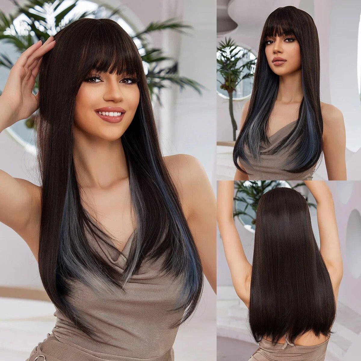 

Блондинка-единорог, синтетические медно-красные парики, длинный прямой парик с челкой для белых женщин, высокотемпературное волокно, волосы для ежедневного использования