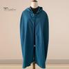 Winter Women Jacket with Hood Medieval Retro Cape Gothic Keep Warm Shawl Ankle Length Loose Cloak Thick Single-Button Closure Outdoor Poncho Pirate