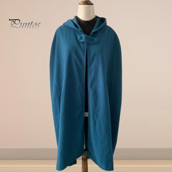 Winter Women Jacket with Hood Medieval Retro Cape Gothic Keep Warm Shawl Ankle Length Loose Cloak Thick Single-Button Closure Outdoor Poncho Pirate