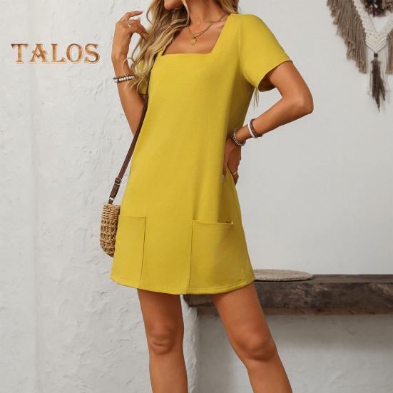 Dámské minišaty Čtvercový límec Krátký rukáv Řada A-Line ke kolenům Ležérní Jednobarevné Letní šaty Denní nošení