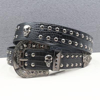 New Belt Versatile Decoration Trendy and Stylish Black Belt Rivet Skull Jeans High-end Lace
