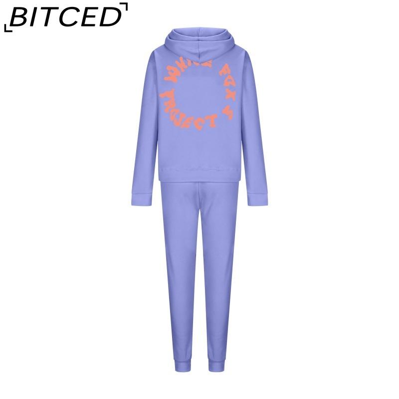BITCED Women's Spring/Autumn/Winter Sweatshirt Set Foam-Printed Fashion Sports Long-Sleeved Hooded Sweatshirt