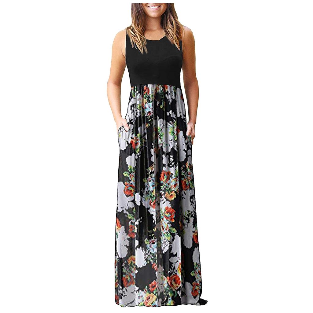 Women's Summer And Spring European And American Printing Pocket Drees