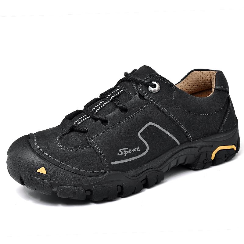 Chaussures pour hommes en cuir de vache style rétro mode, baskets de marche antidérapantes pour hommes, décontractées à lacets, chaussures de loisirs pour la marche, baskets de randonnée en extérieur