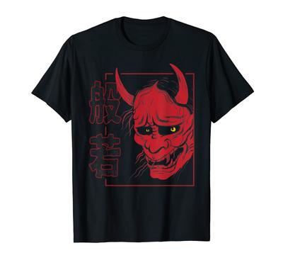 Japonský Hannya Noh Démon alebo Oni Lebka Estetické Tetovanie Maska Tričko