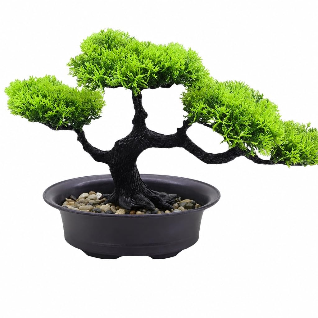 Hyack Mini Bonsai Pine Dried Never Fake Artificial Easy Care Tree, Bonsai, Tabletop, Withering, Greenery, Plant, (Green)
