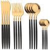 16Pcs Gold Dinnerware Stainless Steel Cutlery Set Kitchen Mirror Flatware Knife Fork Coffee Spoon Kitchen Home Tableware Set
