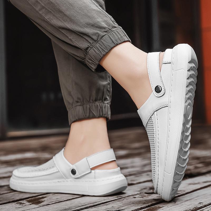 2025 Summer New Men's Shoes Breathable Mesh Beach Shoes Trendy Cool Slippers Two Wear Driving Casual Sandals Men