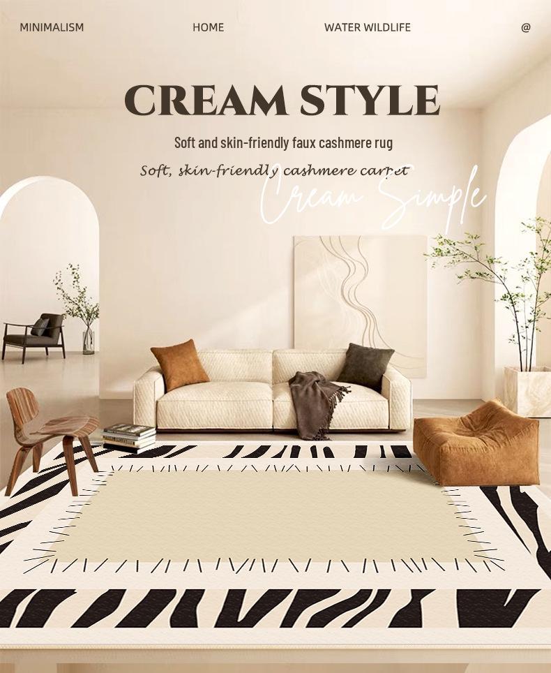 Retro Light Luxury High-End Cream Carpet: French-Style Waterproof, Anti-Stain Floor Mat for Living Room & Bedroom