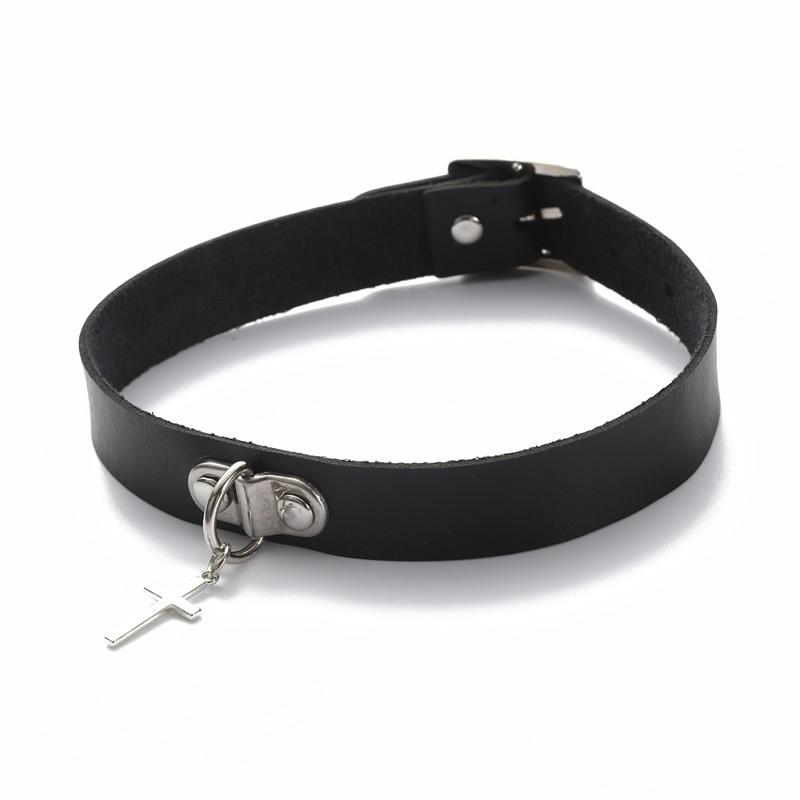 Leather choker collar Round Circle pendant Choker Necklace Women Punk Style chocker Fashion Goth jewelry