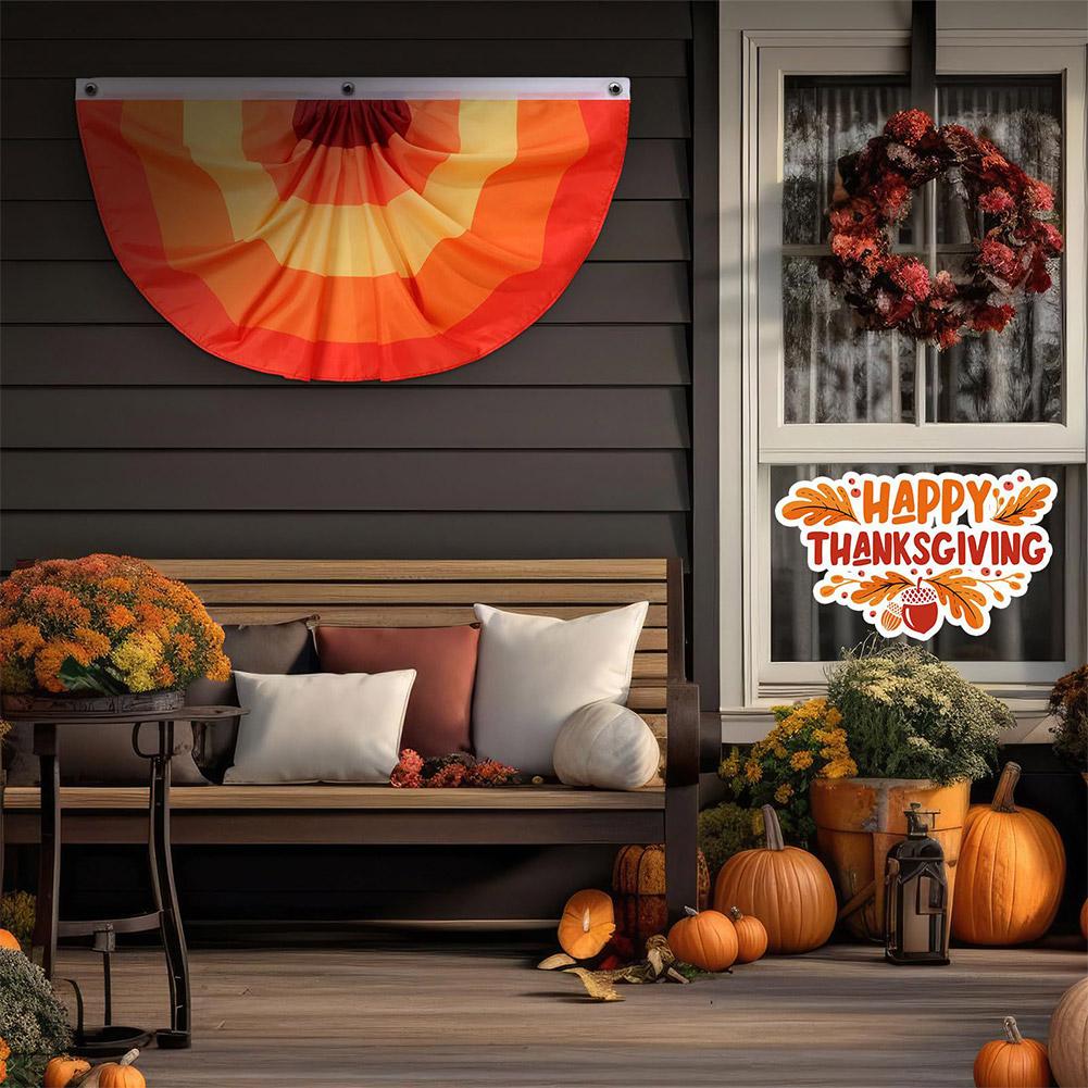 Fall Pleated Fan Flag Bunting for Outside Garden,Thanksgiving Half Fan Banner Flag,Indoor Outdoor Yard Decoration