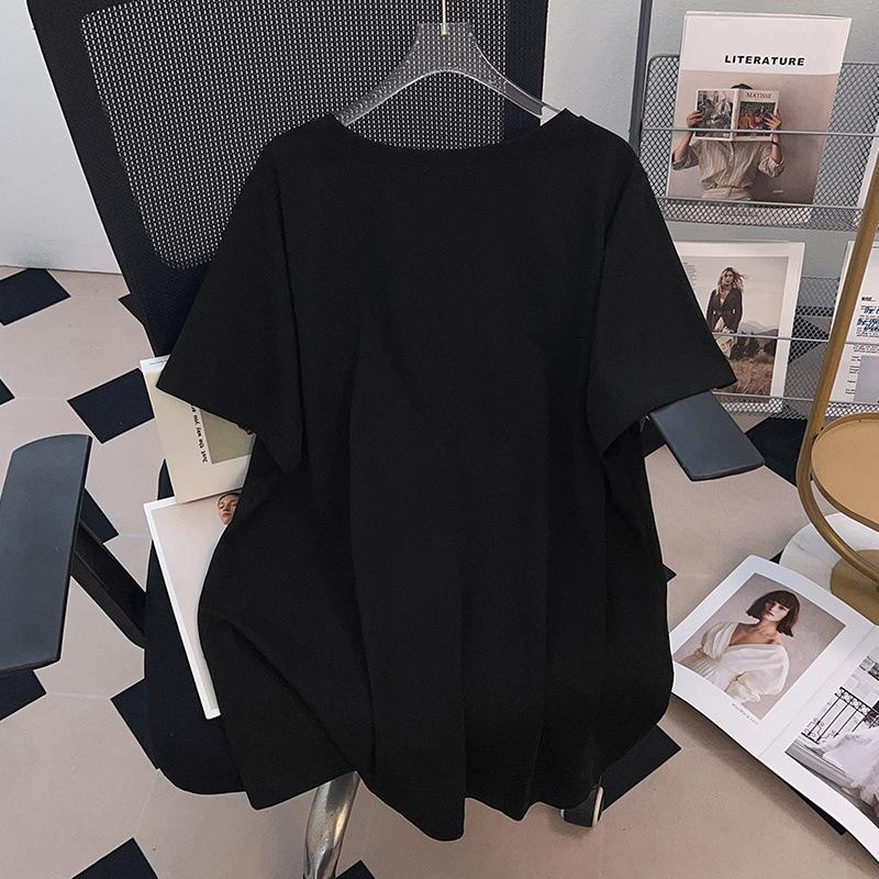 Plus Size Women's Slimming Round Neck Mid-Length Short-Sleeve T-Shirt 