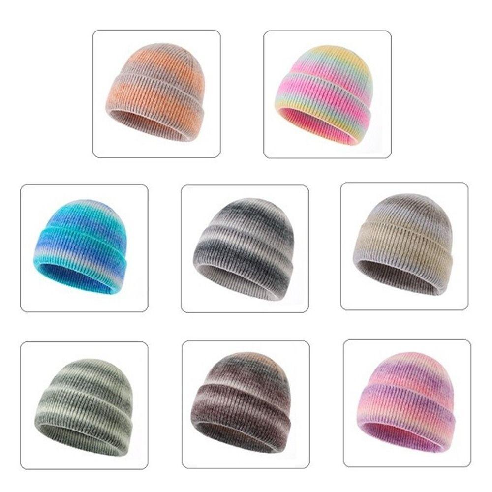 Gradient Color Knitted Beanie Hat Windproof Pullover Hat Trendy Warm Winter Cap Autumn Winter