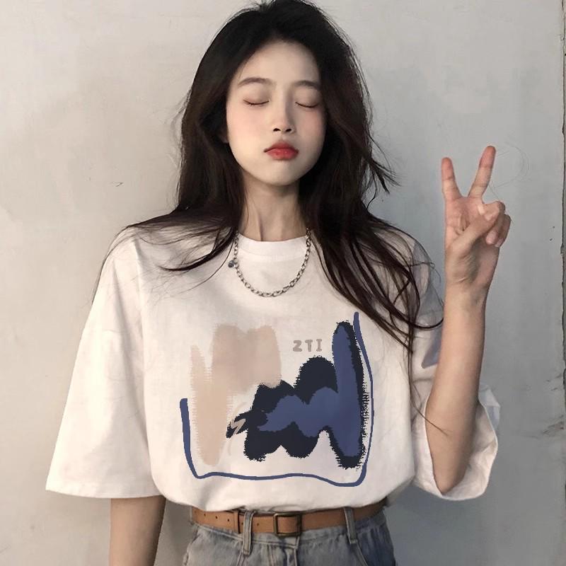 Women's Hong Kong Retro Chic Loose Black Cotton Short-Sleeve T-Shirt