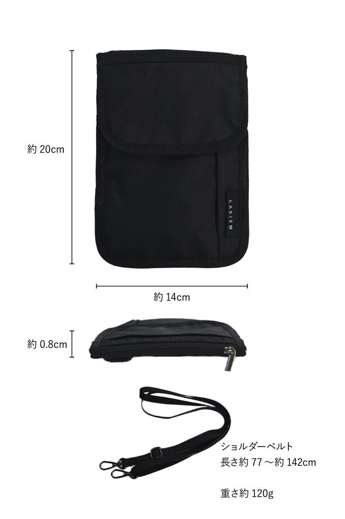 Large Capacity Passport Neck Passport Design for Easy Black [LS LASIEM] 17-Pocket Case, Strap, Cover, Open-Open Viewing, Anti-Skimming, Lightweight,