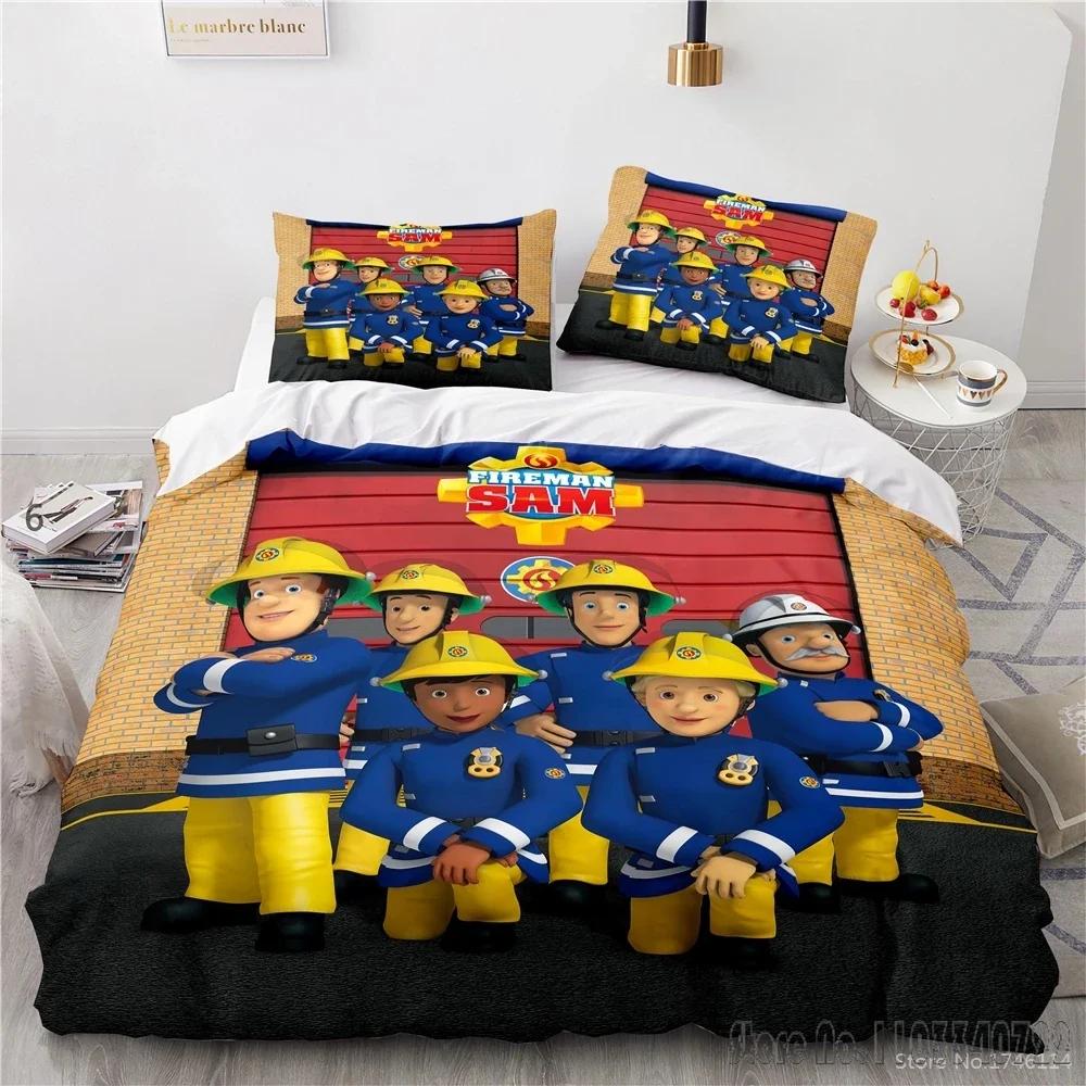 3D Cartoon Printed Fireman Firefighter Sam Duvet Cover Set HD Comforter Cover Bedclothes for Kids Bedding Sets Bedroom Decor