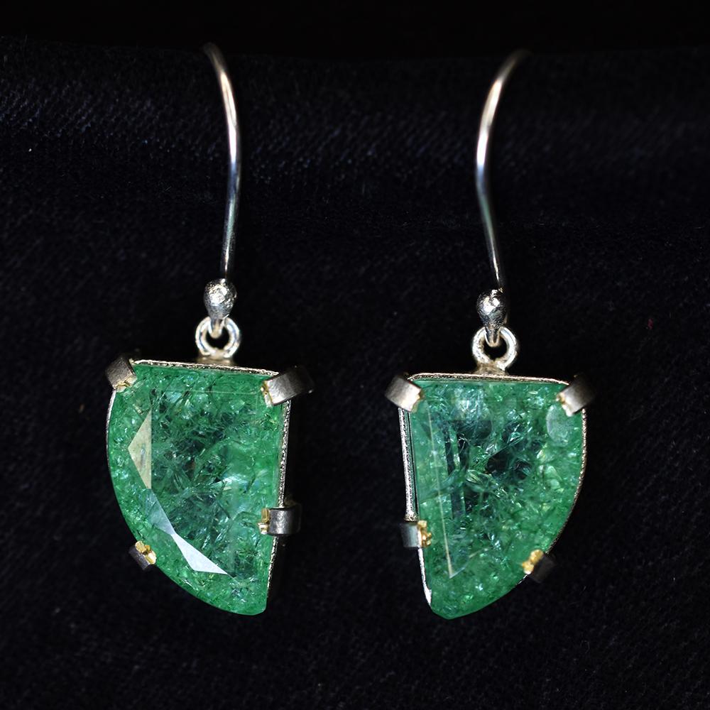 A+ CERTIFIED 925 Sterling Silver 57 Ct Natural Green Emerald Stone Fancy Earring MY.ER-41-NS