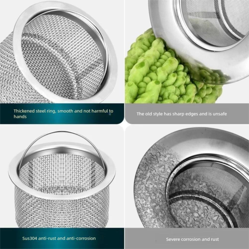 Durable Stainless Steel Sink Drain Filter Fine Net Coarse Sewer Strainers with Pull Rod Kitchen Sink Filter Mesh Bathroom