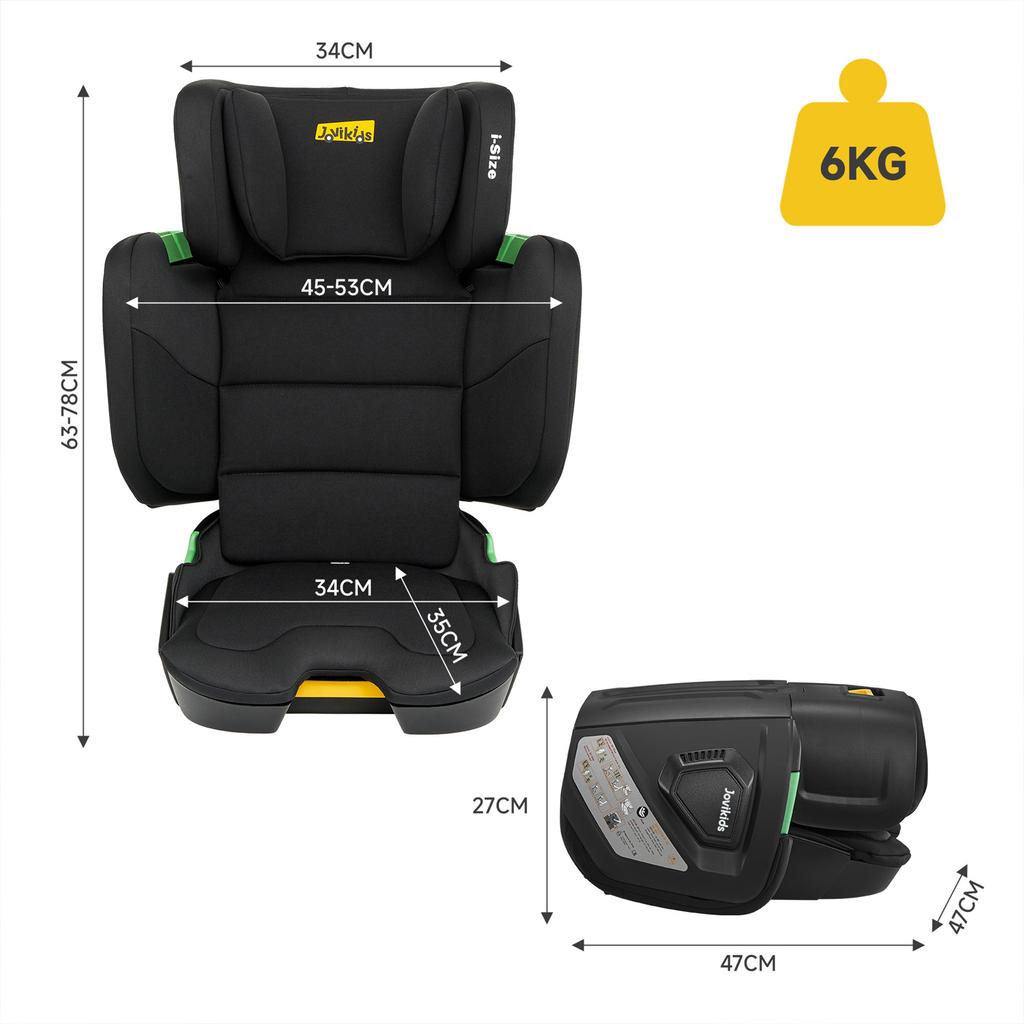 Rober i-Size Booster Car Seat, ISOFIX, 100-150cm (3-12 Years), Adjustable, ECE R129, Black