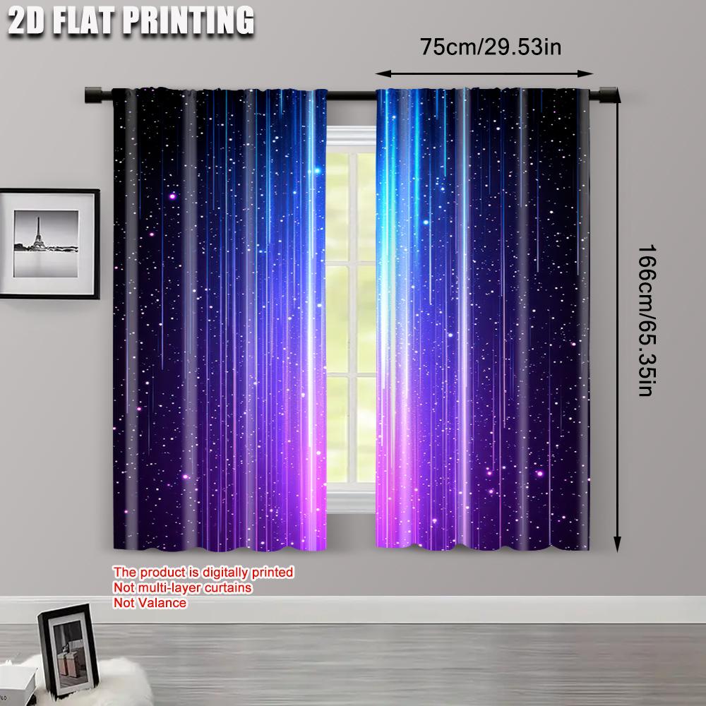 2 Stück Galaxie Stern Weltraum Verdunkelungsvorhänge Blau Lila Kosmische Polyestervorhänge Für Wohnräume Maschinenwaschbar