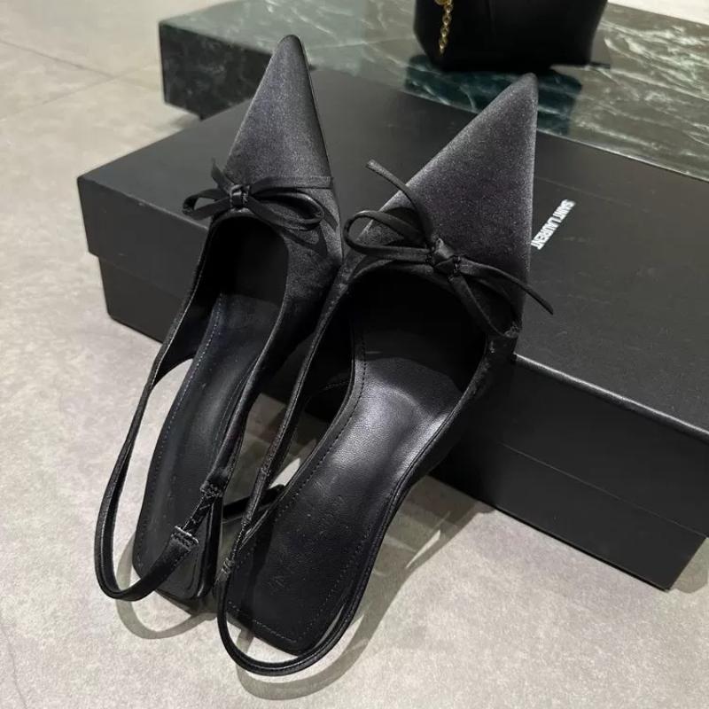 

Модные атласные босоножки с острым носком на высоком каблуке Женские летние новые сексуальные на тонком каблуке с ремешком через пятку Туфли с бантом Элегантные туфли для вечеринки Женские туфли-лодочки 35 чёрный