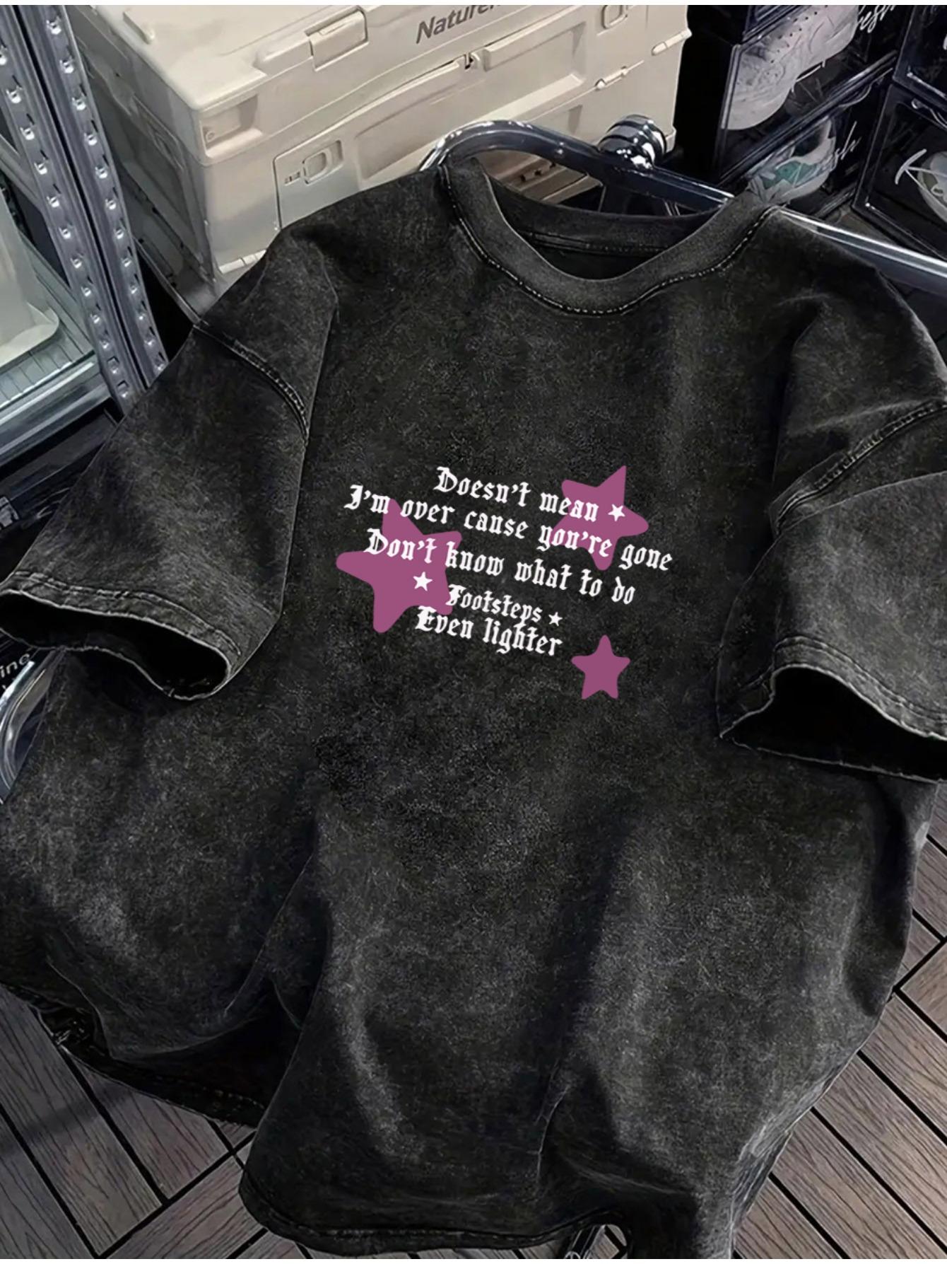 Washed Retro Letter Print Cotton Trendy Men Tshirt Summer Daily Outdoor Sports Party Casual Loose Street Short Sleeve S
