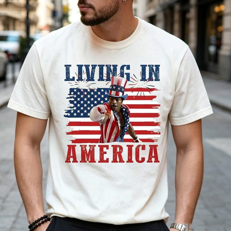 Living In America Graphic T Shirt Retro American Flag USA Patriotic Tee Unisex Unisex Soft Cotton Crew Neck Short Sleeve Casual