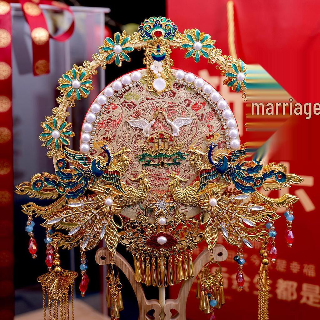 Elegant Dual-Sided Luxury Fan Gift for Bestie - Chinese Style Bridal Face-Covering Fan with Material Package