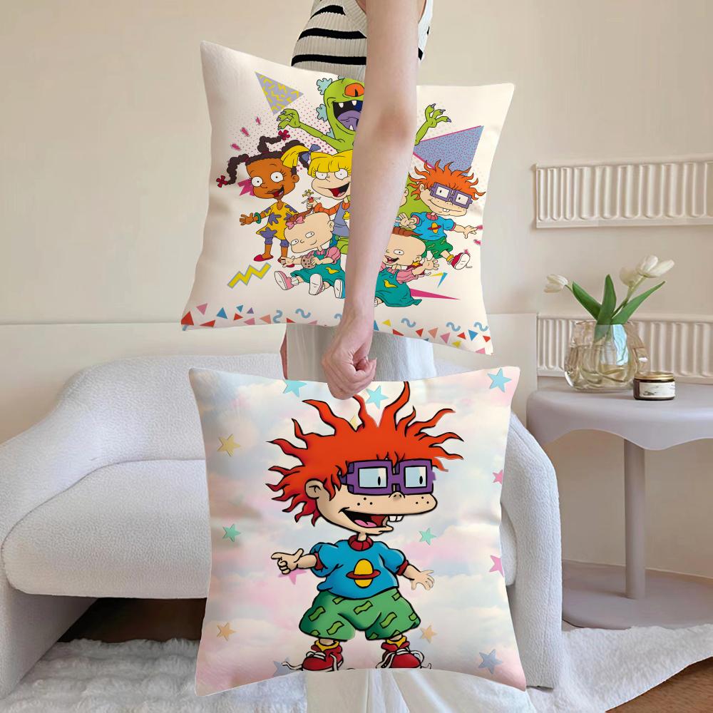 Cartoon R-Rugrats Cushion Cover Breathable Linen Pillowcase Summer Odorless Eco-Friendly Invisible Zipper Washable