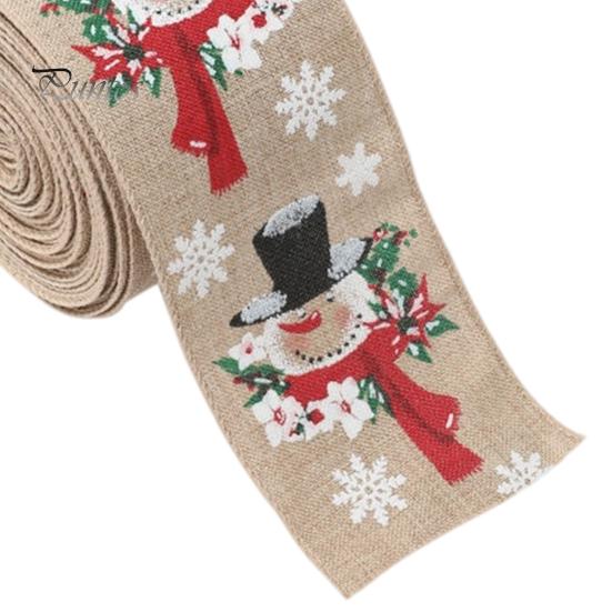 Burlap Christmas Ribbon 1 Roll Ribbon, Faux Linen Wired with Snowman Farmhouse Tree Decor Truck Floral Print, Gift Wrapping Craft Supply for
