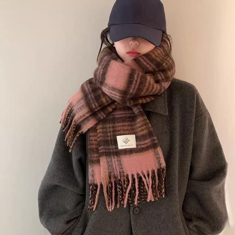 Autumn And Winter Couple Scarf Women'S Warm Thick Shawl Retro Lazy Style Plaid Neck Scarf